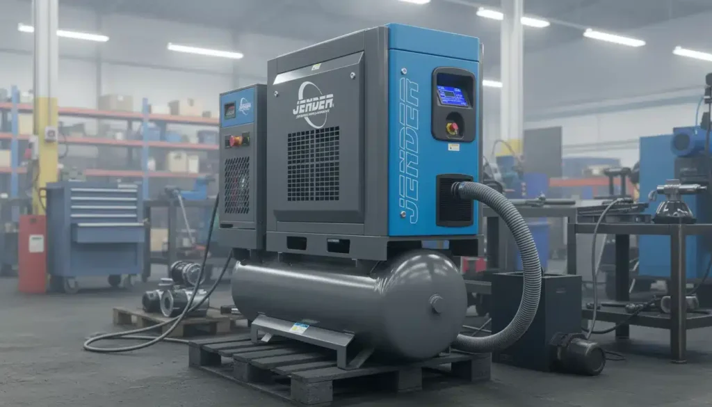 Screw-type air compressor in a workshop
